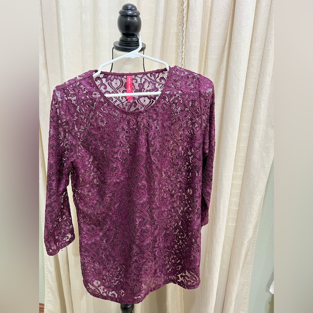 Ruby ribbon. Elegant Lace Top in maroon